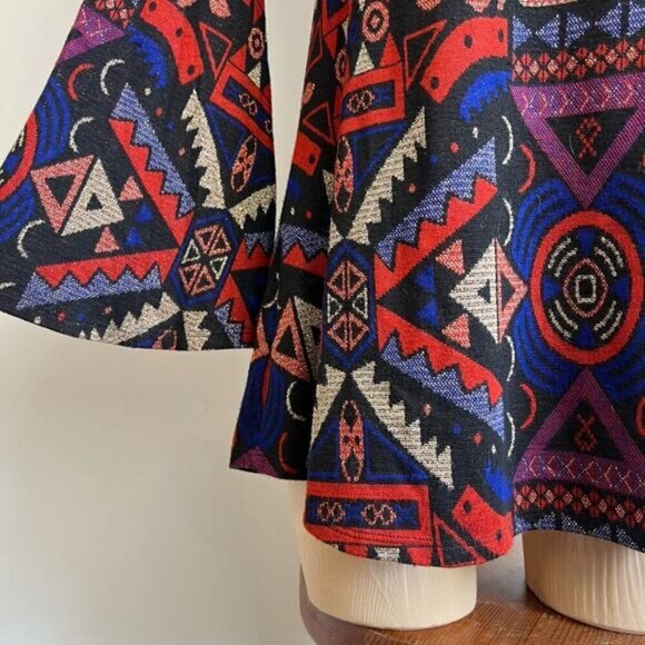 Nadya Toto Women’s Small Viscose Geometric Tunic Top Long Sleeve Shirt 70s Gogo - Picture 2 of 12